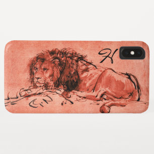 Coques Pour iPhone LE LION DU CAP ALLONGÉ, Rose, Monogramme Noir
