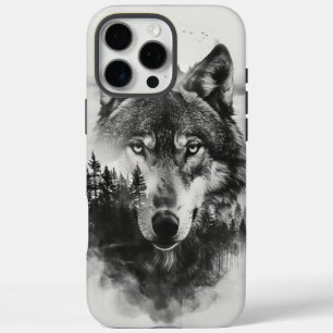 Coques iPhone 16 Pro Max Le loup regarde à travers la forêt brumeuse
