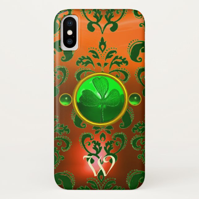 COQUES Case-Mate iPhone LE MONOGRAM DU SHAMROCK ST PATRICK ORANGE GREEN DA (Dos)
