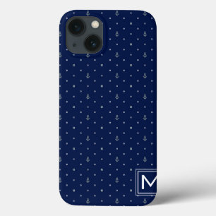 Coques Pour iPhone Le motif de pois d'Ancre ajoutent votre initiale
