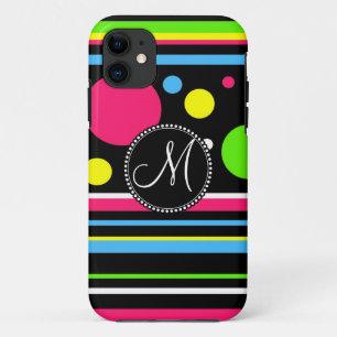 Coque iPhone 11 Le néon coloré de monogramme fait sur commande