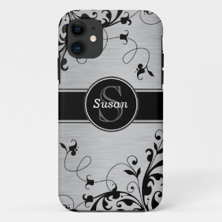 COQUE Case-Mate POUR iPhone LE NOIR ARGENTÉ TOURBILLONNE VOTRE MONOGRAMME