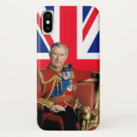 Le roi Charles III avec drapeau britannique