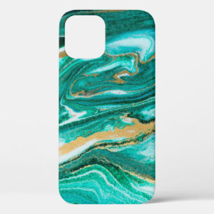 Case-Mate iPhone Case Le vert et l'or ondule d'agate arrière - plan. Or