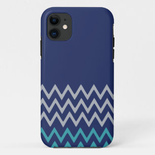 Coque iPhone 11 Le zigzag bleu de chevron barre le motif de très