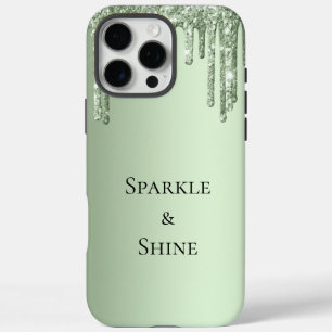 Coques iPhone 16 Pro Max Lecteurs de Parties scintillant Sage Green Sparkle
