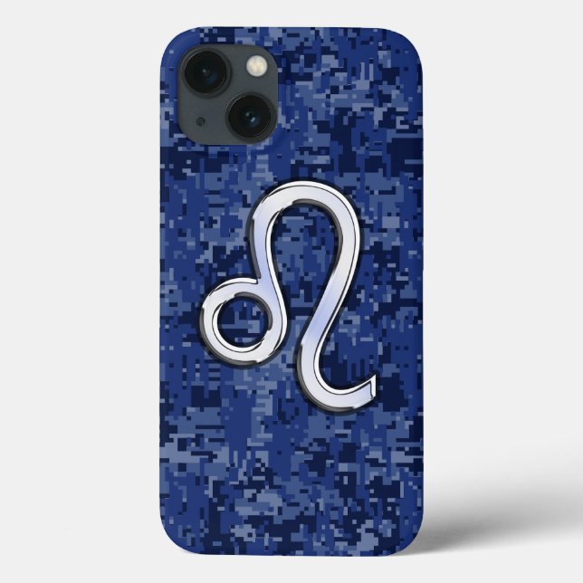 Coques Case-Mate iPhone Leo Zodiac Sign on Navy Blue Digital Camouflage (Verso)
