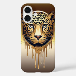Coques iPhone 16 Léopard doré avec effets de goutte métallique 🐆
