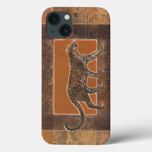 Coques Pour iPhone Léopard sur l'arrière - plan d'orange et de brun