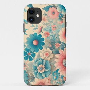 Case-Mate iPhone Case les années 70 Vintage prairie bleu et rose florale