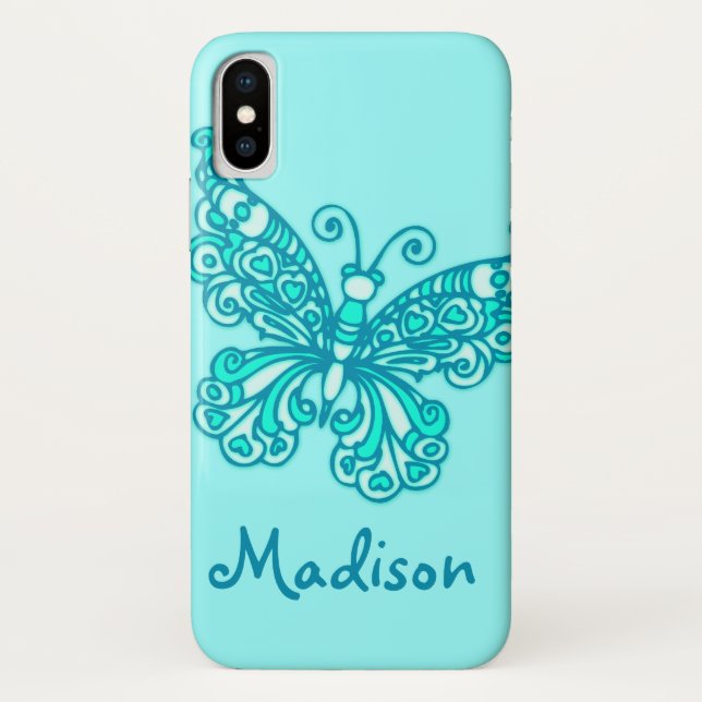 Coques Case-Mate iPhone Les filles ont appelé l'aqua papillon vert (Dos)