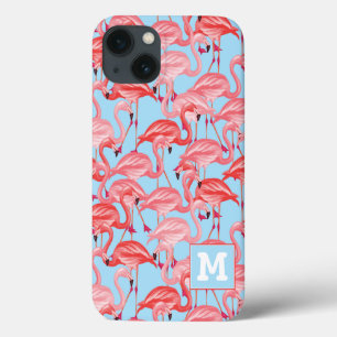 iPhone 13 Case Les Flamants roses roses lumineux sur le bleu