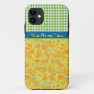 Coque Case-Mate Pour iPhone Les jonquilles d'or et le En vichy de chèque vert