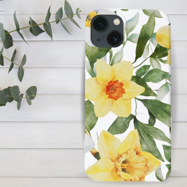 Coques Case-Mate iPhone Les jonquilles florales jaunes, blanches et vertes (Créateur téléchargé)