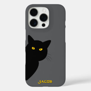 Coques iPhone 16 Pro Les yeux jaunes chat noir vous saluant coutume