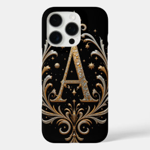 Coques iPhone 16 Pro Lettre A dorée avec décorations florales