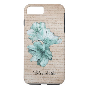 Coques Pour iPhone Lettre âgée Aqua Nom de la Personnaliser de fleurs