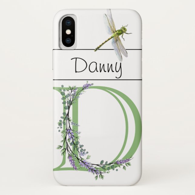 Coques Case-Mate iPhone Lettre alphabétique D Lavender Eucalyptus Dragonfl (Dos)