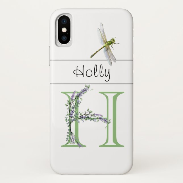 Coques Case-Mate iPhone Lettre alphabétique H Lavender Eucalyptus Dragonfl (Dos)