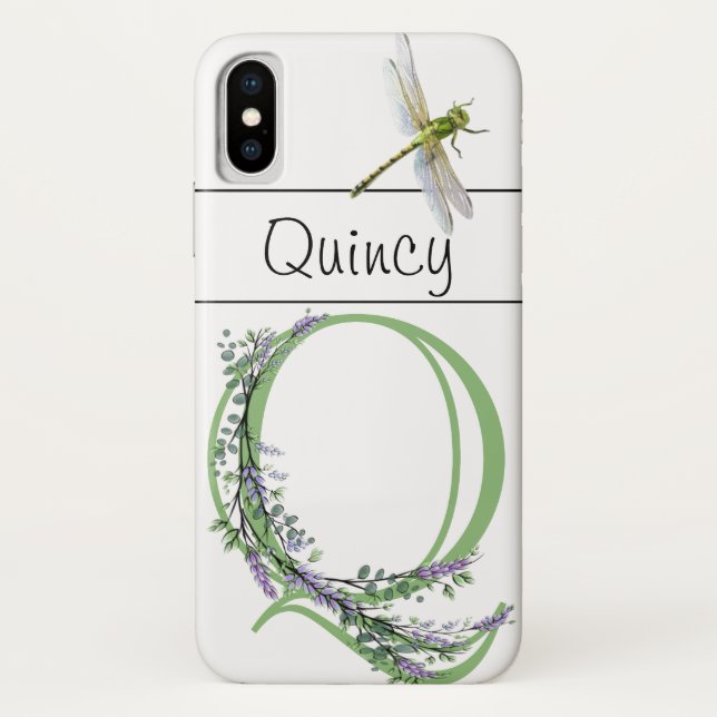 Coques Case-Mate iPhone Lettre alphabétique Q Lavender Eucalyptus Dragonfl (Dos)