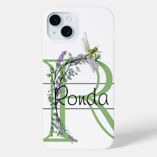 Coque iPhone 15 Mini Lettre alphabétique R, aquarelle LavenderDragonfly