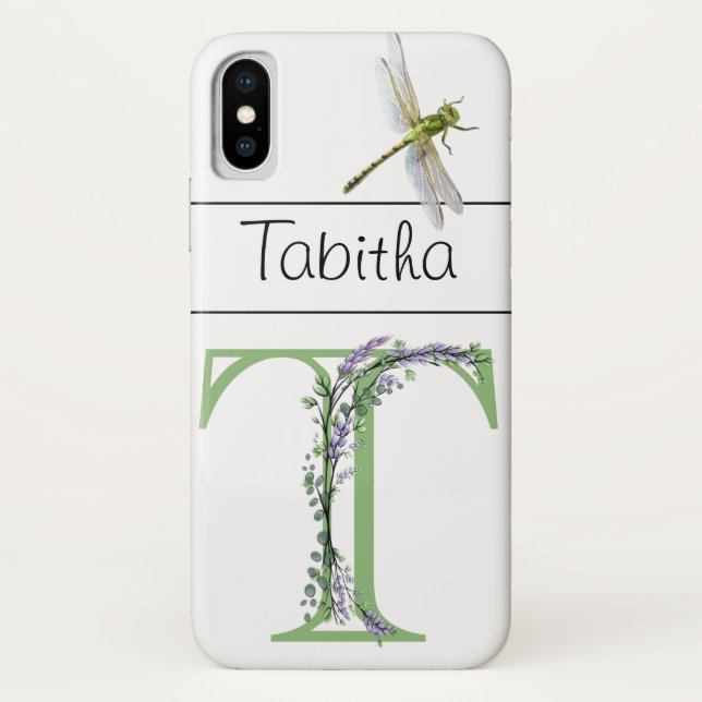 Coques Case-Mate iPhone Lettre alphabétique T Lavender Eucalyptus Dragonfl (Dos)