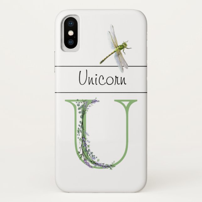 Coques Case-Mate iPhone Lettre alphabétique U Lavender Eucalyptus Dragonfl (Dos)