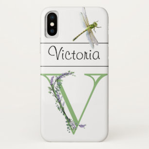 Case-Mate iPhone Case Lettre alphabétique V Lavender Eucalyptus Dragonfl