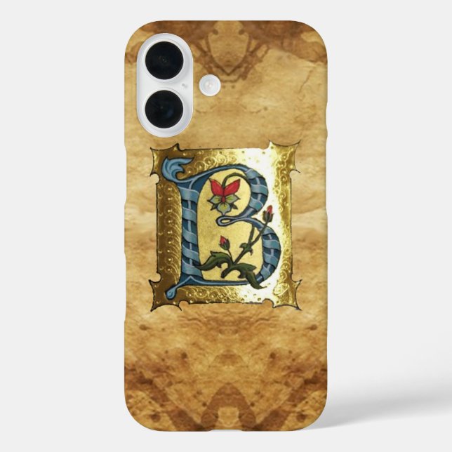 COQUES Case-Mate iPhone LETTRE BLEUE OR B AVEC MONOGRAM FLEURS (Verso)