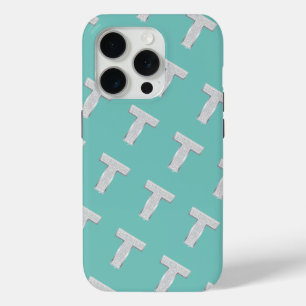 Coque iPhone 15 Pro Lettre d'argent à la menthe T
