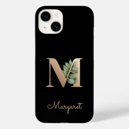 Coque Pour iPhone 14 LETTRE D'OR MONOGRAPHIQUE BOtanique Élégante M