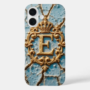 Coques iPhone 16 Lettre E Ornementale Dorée Avec Superposition De C