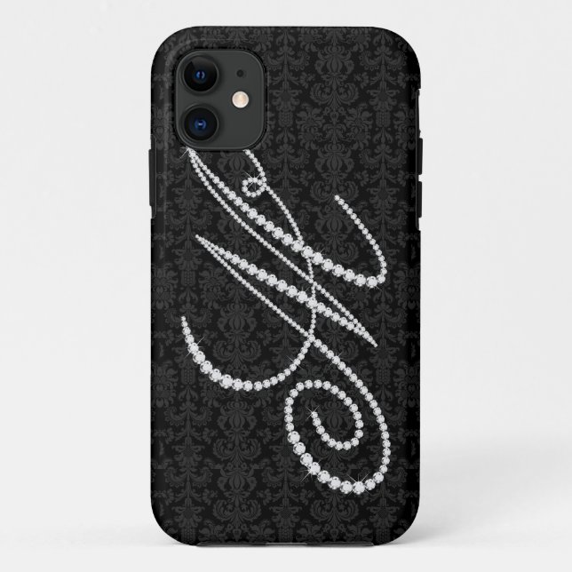 Coques Case-Mate iPhone LETTRE Élégante M Diamants Étincelants-Monogramme (Dos)