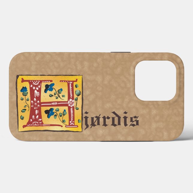 Coques Case-Mate iPhone Lettre Florale médiévale illuminée H Monogramme (Verso (horizontal))