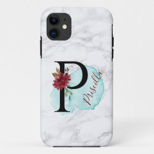 Case-Mate iPhone Case Lettre florale P de Merlot marine personnalisée av
