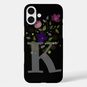 Coques iPhone 16 Plus Lettre initiale K Plus Design floral