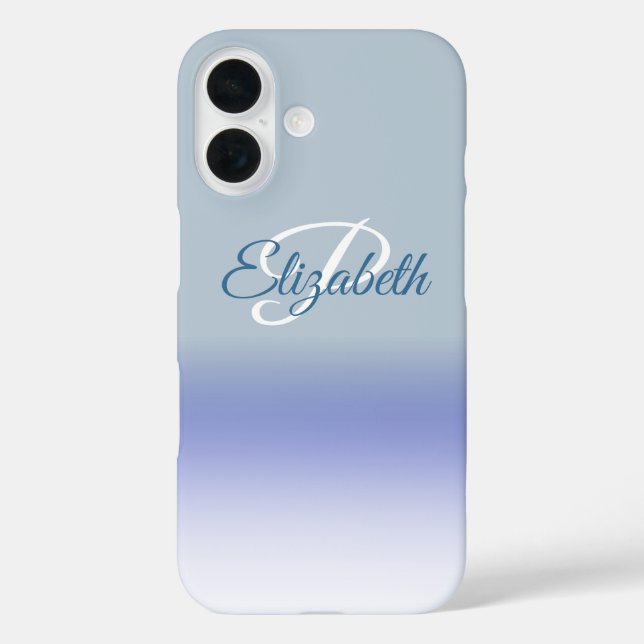 Coques Case-Mate iPhone Lettre initiale Ombre Blue Pastel Monogramme (Verso)