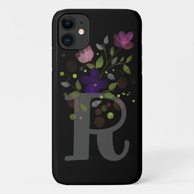 Coques Case-Mate iPhone Lettre initiale R Plus Floral Design (Dos)