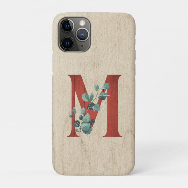 Coques Case-Mate iPhone LETTRE M EN BOIS rustique ET Eucalyptus (Dos)