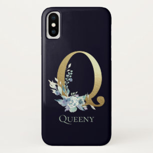 Case-Mate iPhone Case Lettre monogramme or Q Marine bleu Nom floral