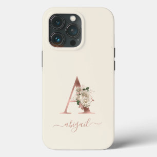 Case-Mate iPhone Case LETTRE MONOGRAPHIQUE D'OR Rose Floral "A" Ivoire