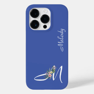 Coque Pour iPhone 14 Pro LETTRE MONOGRAPHIQUE Florale M Cadeau de retraite