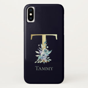 Case-Mate iPhone Case LETTRE MONOGRAPHIQUE OR T Floral Blue Nom