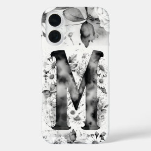 Coques iPhone 16 LETTRE NOIRE ET BLANCHE M Elégante Aquarelle Flora