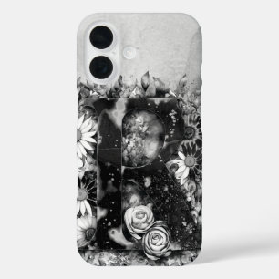 Coques iPhone 16 LETTRE NOIRE ET BLANCHE R TRIppy Aquarelle Florale