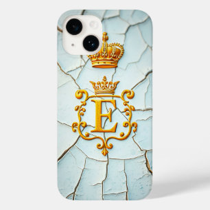 Coque Pour iPhone 14 Lettre Ornementale Dorée avec Couronne Royale