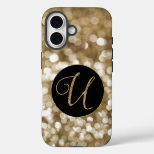Coques iPhone 16 LETTRE Parties scintillant or Dreamy Bokeh U Monog