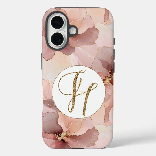 Coques Case-Mate iPhone Lettre Parties scintillant or rose pâle H (Verso)