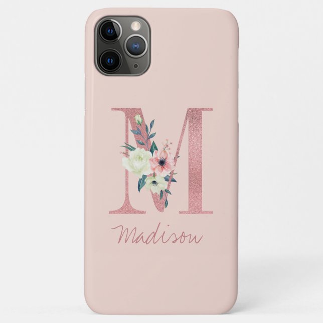 Coques Case-Mate iPhone Lettre Parties scintillant rose monogramme M rose  (Dos)
