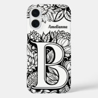 Lettre personnalisée B Fleurs de tatouage noir bla